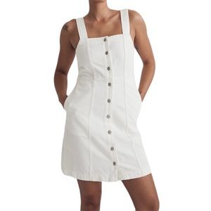 Madewell Denim Square-Neck Sleeveless Mini Dress in Tile White
